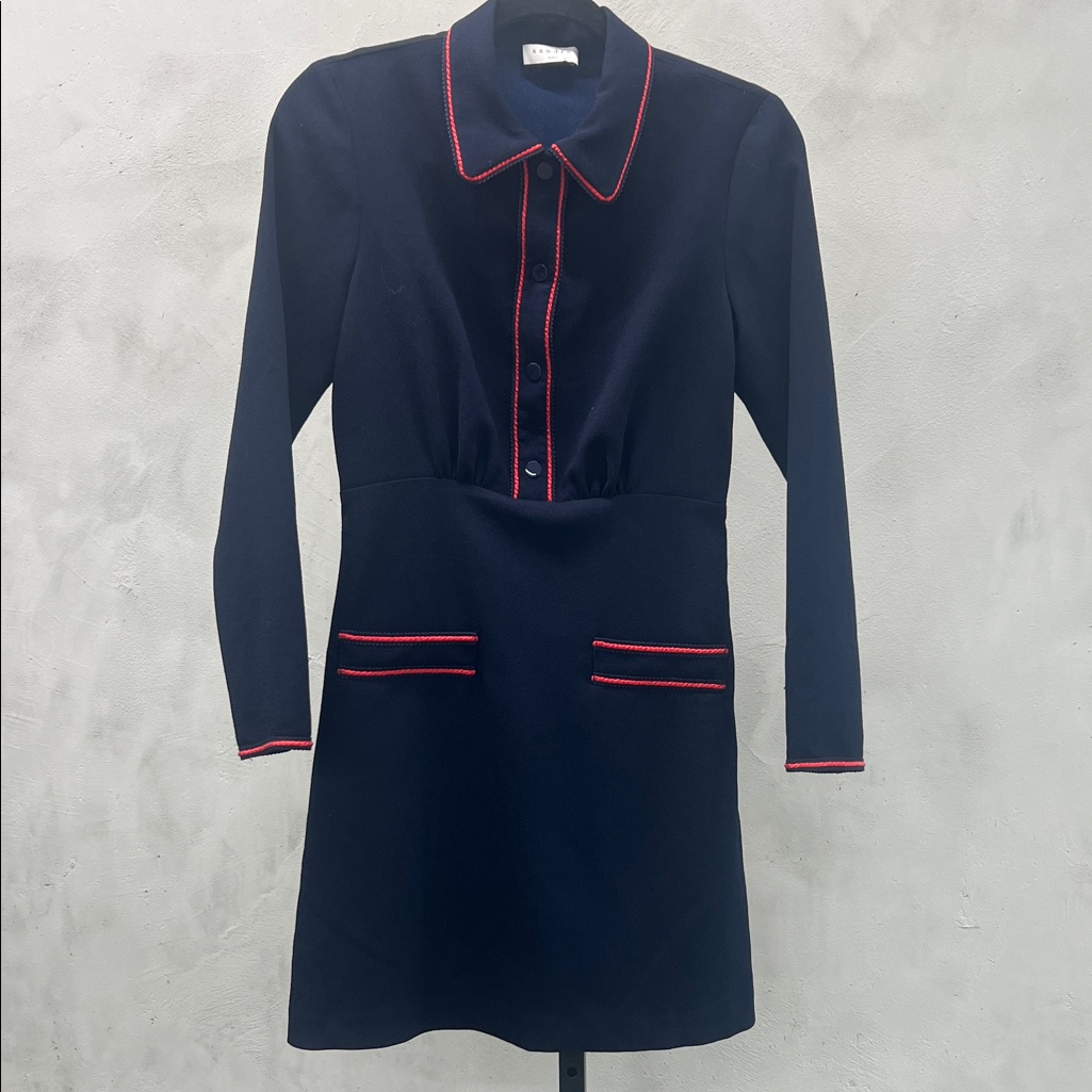Sandro Navy Dress With Red Piping